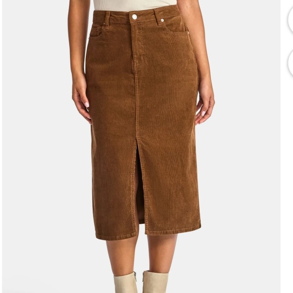 Time and Tru Corduroy Midi Skirt with Front Slit - Picture 2 of 11